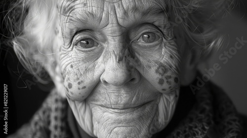 Elderly woman with liver spots and a joyful smile