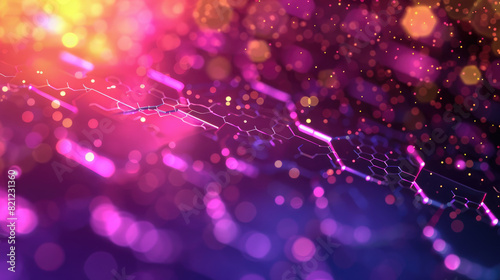 Closeup of A Colorful abstract bokeh background with hexagonal patterns and vibrant gradient mesh, resembling a futuristic digital landscape or data visualization.
