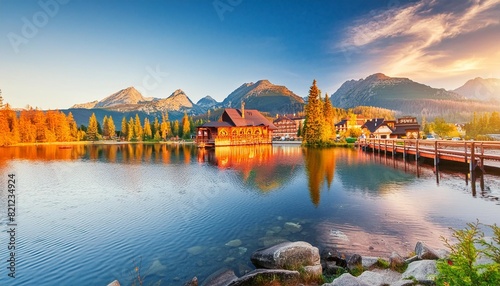 a charming evening view of the resort settlement near strbske pleso