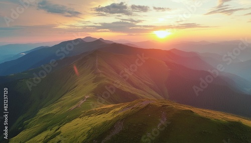 the sun sets over the mountain ranges carpathian mountains ukraine europe