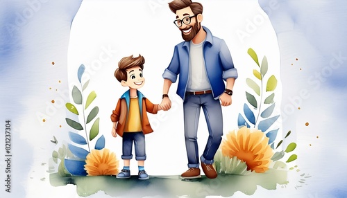 Watercolor art of father and son
