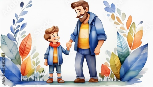 Watercolor art of father and son