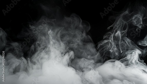 panoramic view of the abstract fog or smoke move on black background white cloudiness mist or smog background