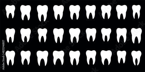 teeth icons set, white teeth icon on black background, vector illustration