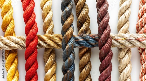 A vibrant assortment of colorful intertwined ropes forming a grid pattern, showcasing a range of hues and textures.