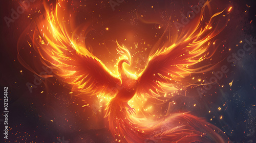 Modern Flaming Phoenix Illustration Symbol, Generative AI