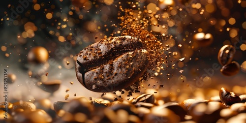 macro photography of a fragmented explosion of a single coffee bean