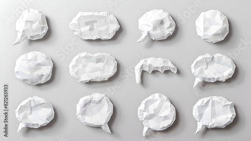 Bubble speech shape in white paper texture ,Set of balloon text isolated for retro comic and design ,Abstract speech bubbles in the shape of clouds