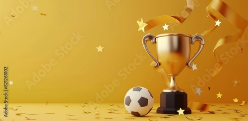 Soccer Ball, Trophy, and Confetti Celebration