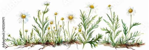 Watercolor Botanical Illustration of Chamomile Plant for Herbal Remedies Generative AI