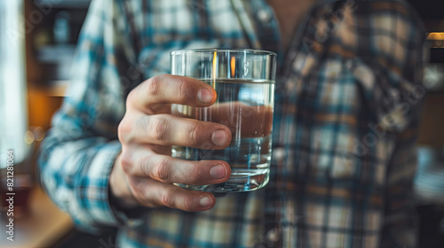 Closeup of Man's Hand Holding a Glass of Water