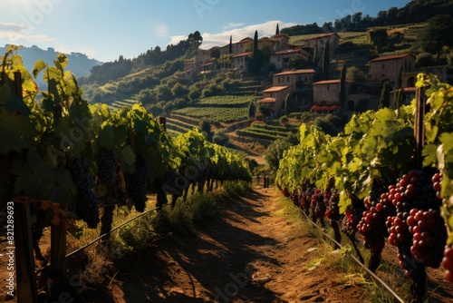 Vineyard bathed by the sun in the quiet region of Chianti, generated by IA, generative IA