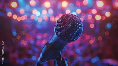 Radiant Retro Microphone Framed in Cascading Bokeh Lights for a Captivating Concert Atmosphere