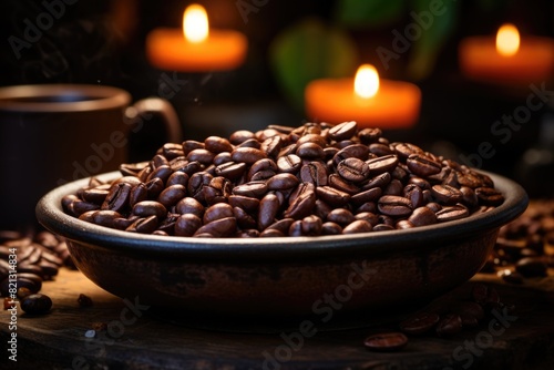 The ground coffee was shed in the bowl where the grains of the toasted and fragran, generative IA