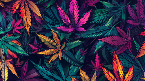 Vibrant and diverse palette of cannabis leaf pattern as an intricate artistic background