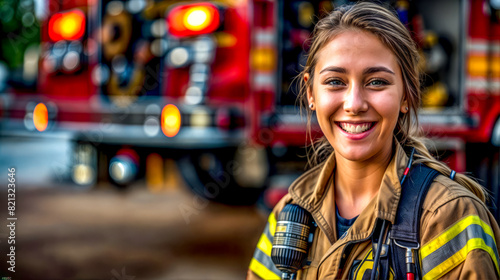 Woman in firefighter's uniform is smiling for the camera.