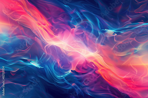 horizontal illustration of a colourful abstract smoke stream psychedelic background with blue, pink and purple lights