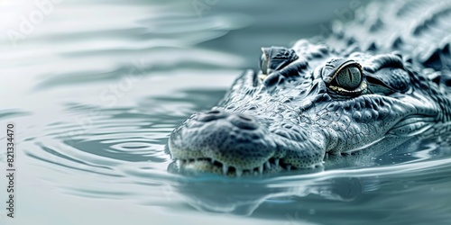A large crocodile surfaces in the water, its eyes and nostrils just above the surface.