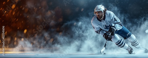 Hockey player making a fast break on ice