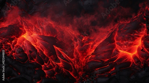 Volcanic lava texture with seamless magma flow creating infernal flame pattern in red and black