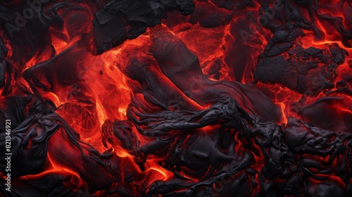 Seamless volcanic lava texture molten rock flowing with flames on earth s inferno ground