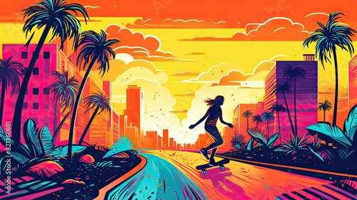 Vibrant and Creative Skateboarding Scene in Miami Captured in Eye-Catching Image