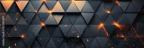 CGI 3d rendering triangular abstract black wallpaper background with golden light. High quality photo