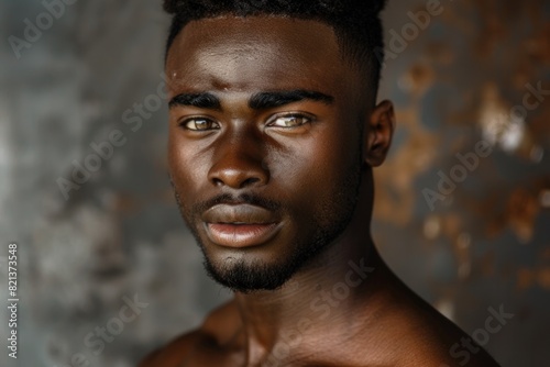 Handsome African American. Portrait of Serious Young Man with Attractive Features