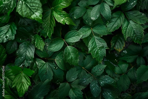 Detailed view of dense green foliage on a leafy plant, showcasing vibrant colors and intricate details