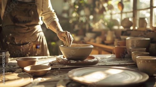 Artistic pottery session in a sunlit studio --ar 16:9 Job ID: 00960de4-c951-421d-95af-369c66255a98