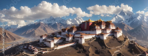 A beautiful kingdom influenced by Tibetan culture, showcasing serene monasteries and breathtaking mountain vistas.