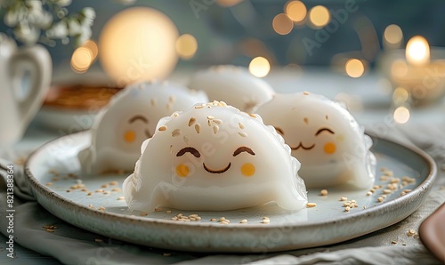 Smiling dumplings. Chinese traditional glue pudding for a happy new year,