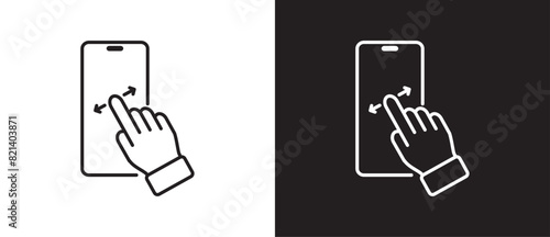 Finger slides the smartphone menu, Finger touch smartphone gesture icon. Modern outline style icons. Hand touch gesture vector illustration on black and white background.