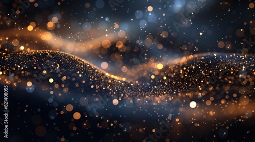 Glowing vector blurred background. Abstract particle bokeh dark blue background, golden and blue luxury glitter and bokeh particles, particles bokeh background, holiday festival background,