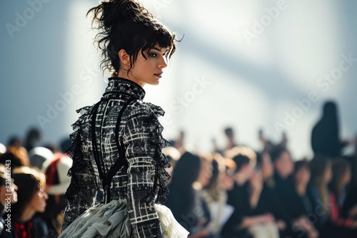 Photograph the runway moments of a high-profile fashion show, emphasizing style and movement