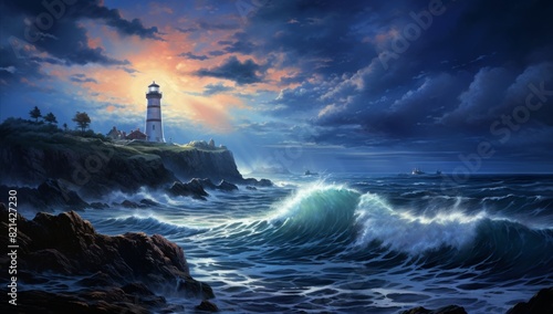 Night Watch Lighthouse Enduring the Stormy Seas