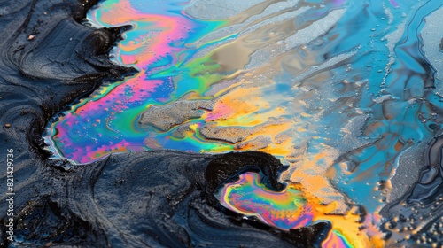 Oil In Water. Iridescent Abstract Colors in Fluid Shape, Inspired by Natural Asphalt Surface