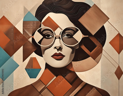 portrait of a charming woman in glasses in modern art deco style