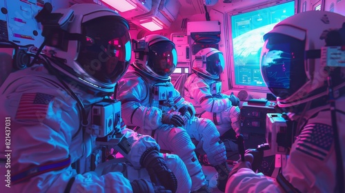 Astronauts inside a spaceship during a space mission