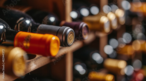 close-up of bottles of wine at a wine cellar