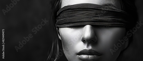 Portrait of a blind girl isolated on black gradient background.