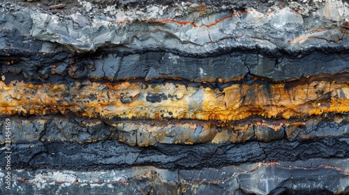 The shale gas layer is exposed with layers of varying shades of gray and black visible.