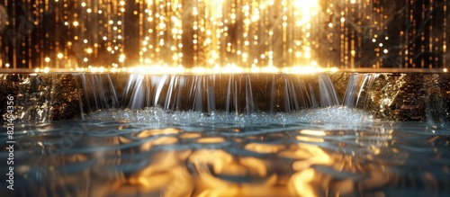 HighFashion Waterfall Dazzles Under Runway Lights with Radiant Gold and Silver Hues