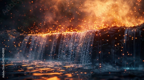 Heavy Metal Inspired D Rendered Waterfall with Fiery Backlighting