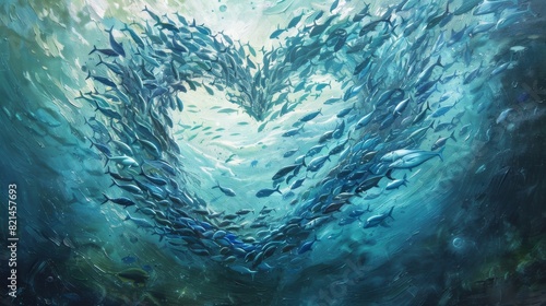Heart shaped school of fish for romantic or nature themed designs