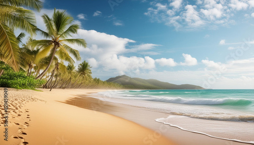 Beautiful realistic summer background with beach scenery.