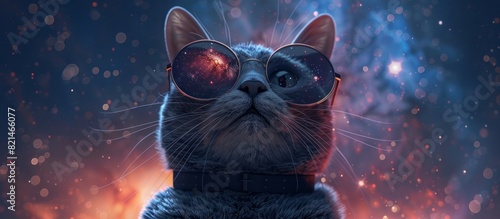 Spaceloving Grey Cat Peers into the Cosmos through Stylish Glasses
