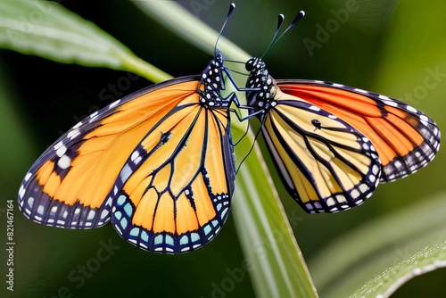 Dos mariposas unidas entre flores 