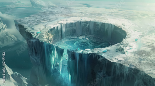 mysterious glacial sinkhole in icy landscape - nature’s wonder in the arctic