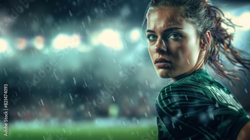 Female soccer player focused face during a penalty kick - Moments of Decision - Close Up - AI Generated